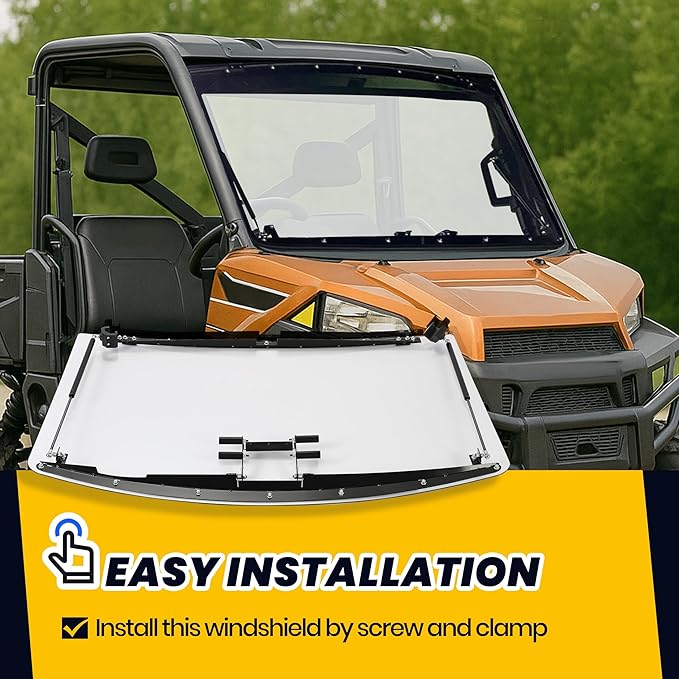 HECASA 3-IN-1 Flip Windshield Compatible With 2013+ Polaris Ranger XP 900/900 Crew/XP 1000, 2015-2018 Polaris Ranger 1000 Diesel/Crew W/ Gas Spring Plastic Clear
