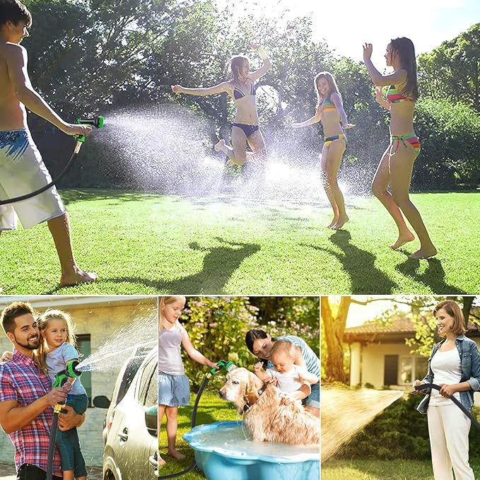 100 ft Garden Hose - 2025 New Upgraded Flexible Water Hose - Ultra Lightweight Kink-free Car Washing Pipe with 10 Function Sprayer and 3/4" Solid Brass Fittings - Durable,Leak proof Garden Hoses
