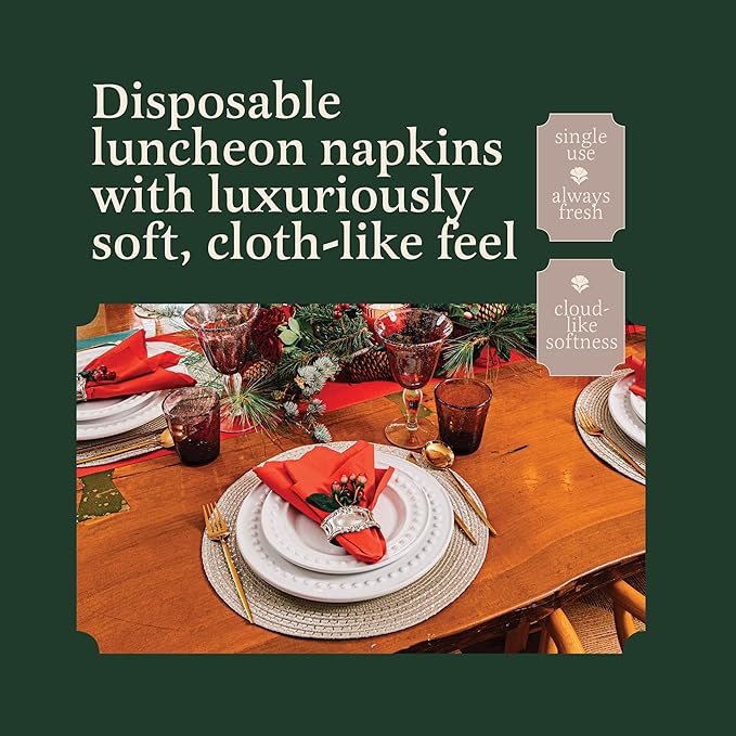 Linen-Feel Colored Paper Napkins - Decortive Cloth-Like CREAM Luncheon Napkins - Soft And Absorbent. For Kitchen, Party, Wedding, Dinner Or Any Occasion. (Pack of 100)