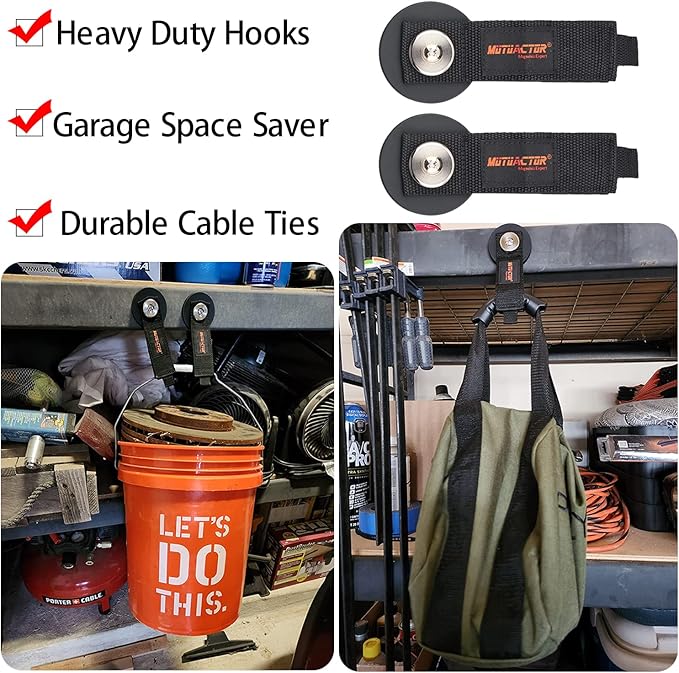 MUTUACTOR 2packs Magnetic Hooks Heavy Duty,Strong Magnet Garage Hook Large Capability for Hanging Cables Rubber Coating Mounting Magnet Storage Hooks for Garden Hoses Ropes Cordless Drills Tools Box