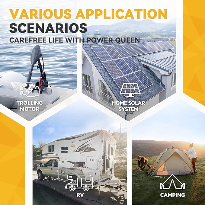 Power Queen 12V 100Ah Mini LiFePO4 Battery, Built-in 100A BMS, Max.1280W Load Power, Grade A Deep Cycle Lithium Battery Cells,10-Year Lifetime, Perfect for RV, Boat,Off-Grid, Solar