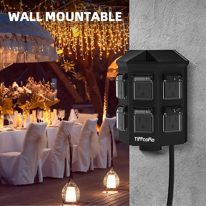 Outdoor Remote Control Power Strip, 9FT Extension Cord Waterproof, Independent Control Outlets, 6 Grounded Outlets for Outdoor Decorations, 14 AWG, 15A/1875W, ETL Listed (9 FT)