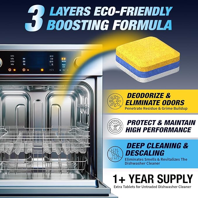 Washing Machine & Dishwasher Cleaner Tablets for Pet Owners - Front & Top Load Washer Deep Clean - Remove Pet Hair & Odors - Hard Water Descaler with Citric Acid - HE & Septic Safe - 28 Tabs - Lemon S