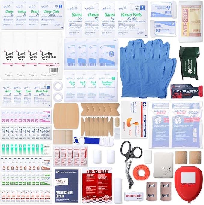 MFASCO Portable Large First Aid Kit - Fully Stocked EMT Style Bag, 250 Pieces Emergency Kit for Outdoors, Meets OSHA 2021 - First Aid Kit Car Essential for Travel & Camping