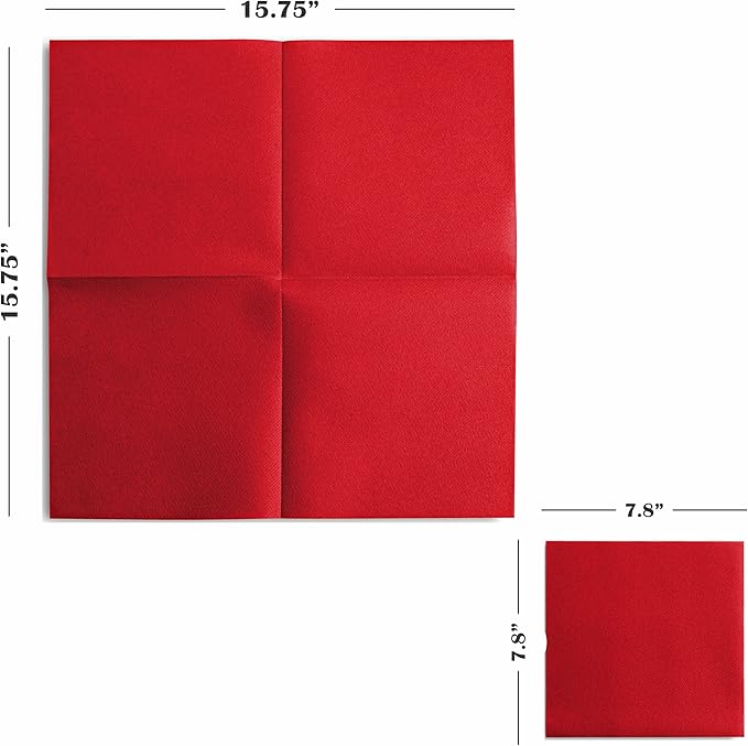 Linen-Feel Colored Paper Napkins - Decortive Cloth-Like RED Luncheon Napkins - Soft And Absorbent. For Kitchen, Party, Wedding, Dinner Or Any Occasion. (Pack of 50)