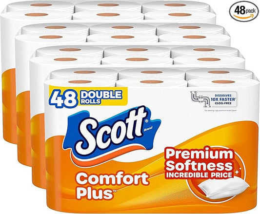 Scott ComfortPlus Toilet Paper, 48 Double Rolls, 231 Sheets per Roll, Septic-Safe, 1-Ply Toilet Tissue