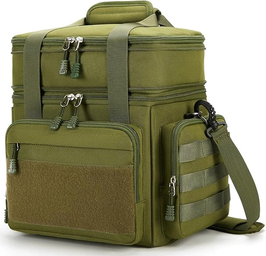 Large Tactical Lunch Box for Men, Insulated Lunch Bag Adult, Thermal Lunchbox Leakproof Waterproof Cooler Bag, Dual Compartment Lunch tote, Large Lunch Pail for Office Camping (Green)24L