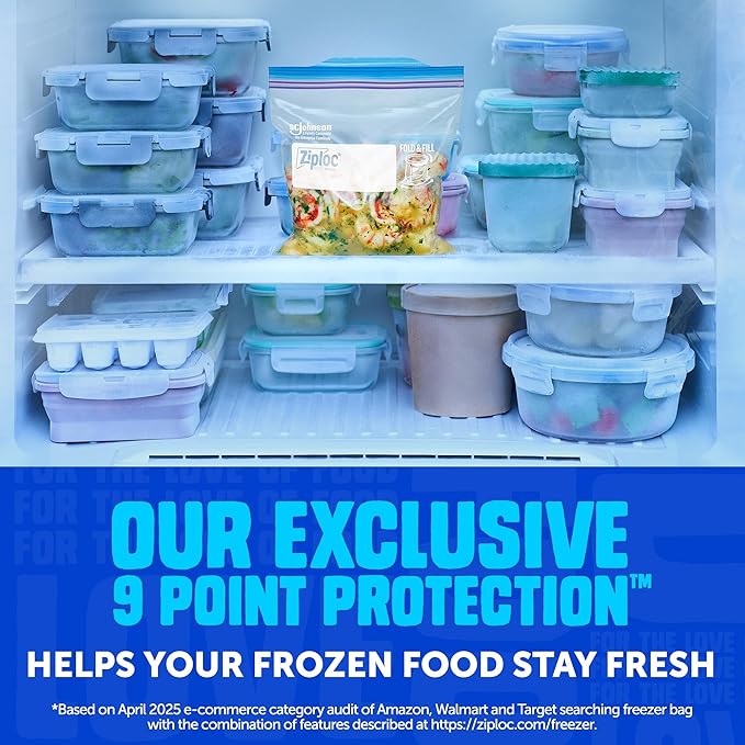 Ziploc Quart Food Storage Freezer Bags, Stay Open Design, Easy to Fill, 24 count