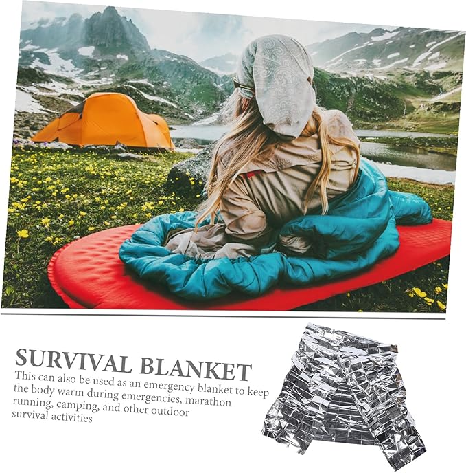 Mikinona 10Pcs Emergency Blanket Windproof Thermal Insulation Outdoor Warming Blanket for Camping Hiking and First Aid