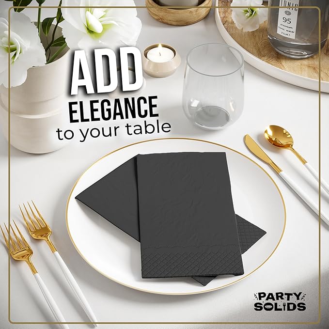 Black Dinner Napkins Disposable 8" x 4" Folded - 40 Pcs 2 Ply Black Napkins Disposable Paper Guest Towels for Bathrooms, Dinners, Everyday Parties & Party Supplies