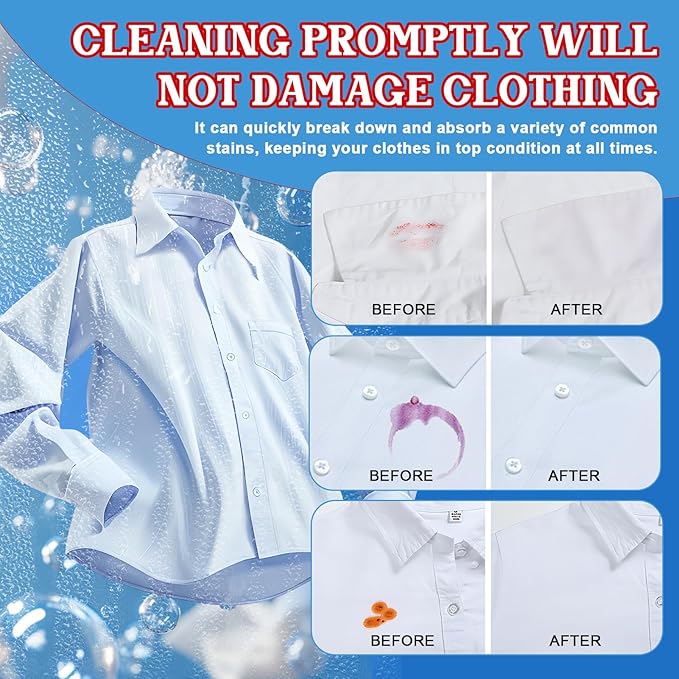 Stain Wipes, Stain Removal Wet Wipes Quick-Cleaning No Water Needed Gentle on Clothes Individually Packaged Compact and Portable for Travel Restaurant Office, 20Pieces
