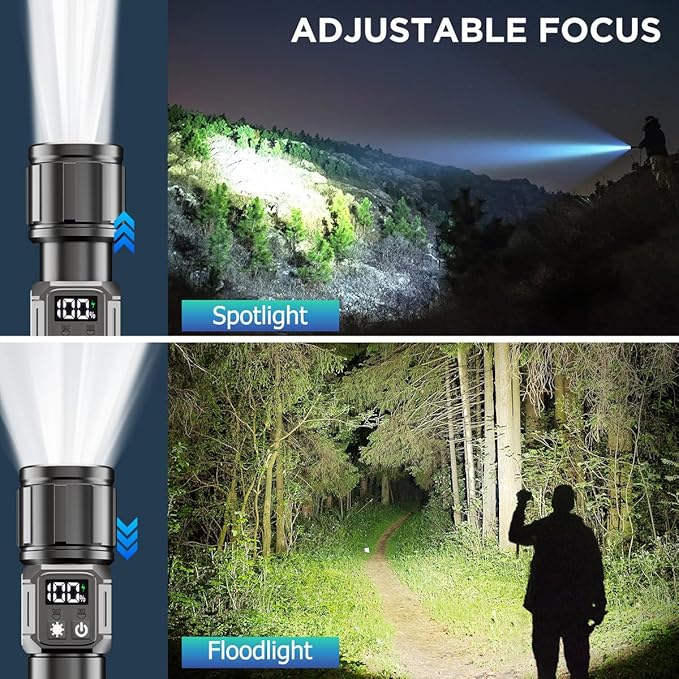 4 Pack High Lumen Rechargeable LED Flashlight - 9 Modes Zoom Tactical Flash Light with Magnetic, Waterproof, Bright Portable USB Charging Cable for Camping Hiking Home Emergency