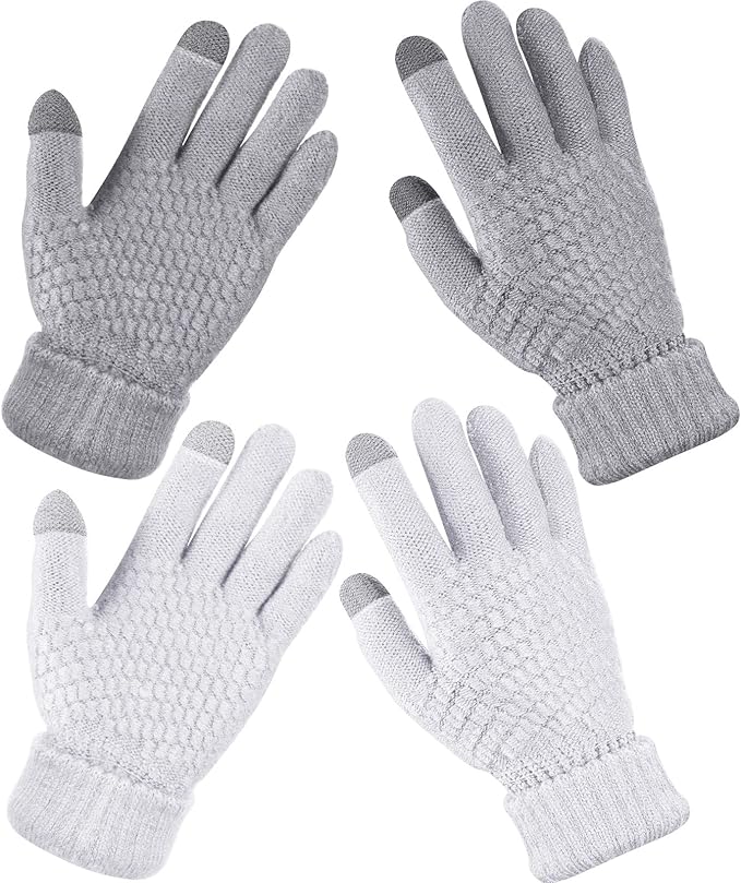 Geyoga 2 Pairs Women's Winter Touch Screen Gloves Soft Warm Fleece Lined Knit Elastic Cuff Winter Texting Gloves