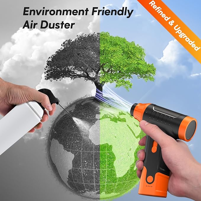 Electric Air Duster for PC - Compressed Air Duster for Keyboard Cleaning, 110,000 RPM Rechargeable Mini Blower for Computer (Orange)