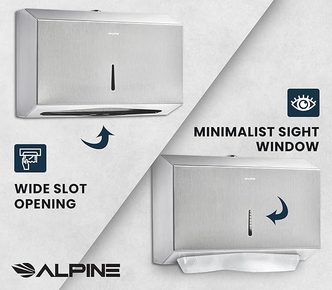 Alpine Paper Towel Dispenser Wall Mount for Multifold, Trifold & c Fold Paper Towel Holder 2-Pack Commercial Stainless Steel Hand Towel Dispenser for Bathroom & Kitchen