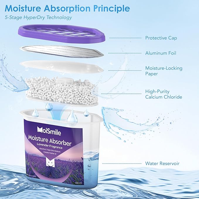 Moisture Absorbers 12 Pack, Lavender Fragrance Closet Dehumidifier for Bathroom, Car ＆ Basement, 10.5 oz Refillable Humidity Absorber Boxes