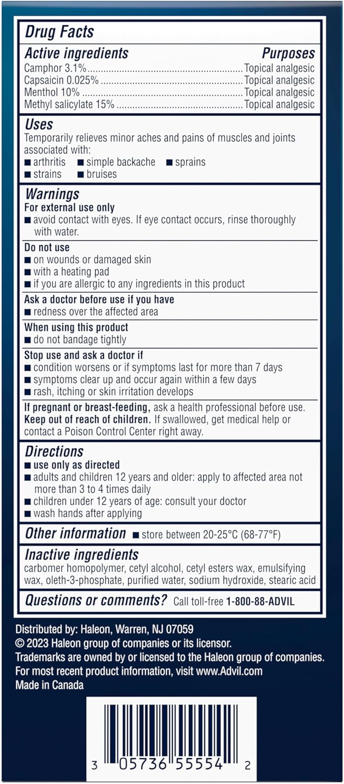 Advil Targeted Relief Pain Relieving Cream, Up to 8 Hours of Powerful Relief of Minor Arthritis Pain, Joint Pain, Lower Back Pain and Muscle Pain - 2.3 oz