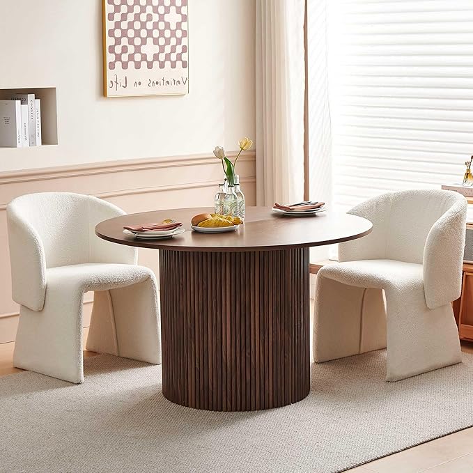 Kitchen Dining Table Set for 2, Farmhouse Round Dining Room Table and 2 Seated Dining Accent Chairs Curved Backrest&Armrest, Modern Dining Room Table Set for Home Dining Hall