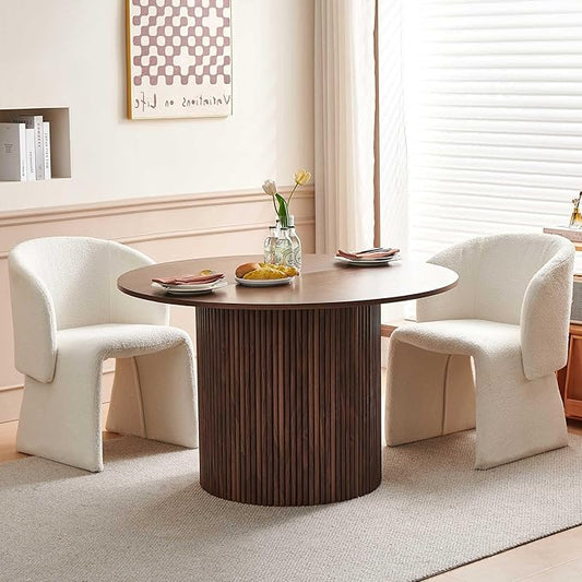 Kitchen Dining Table Set for 2, Farmhouse Round Dining Room Table and 2 Seated Dining Accent Chairs Curved Backrest&Armrest, Modern Dining Room Table Set for Home Dining Hall