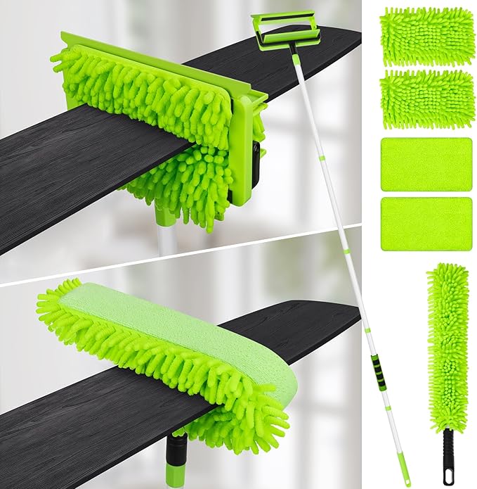 Ceiling Fan Cleaner Duster with 75'' Extension Pole, Flexible High Ceiling Fan Blades Cleaning Tool, Reusable Skinny Duster for Tight Spaces
