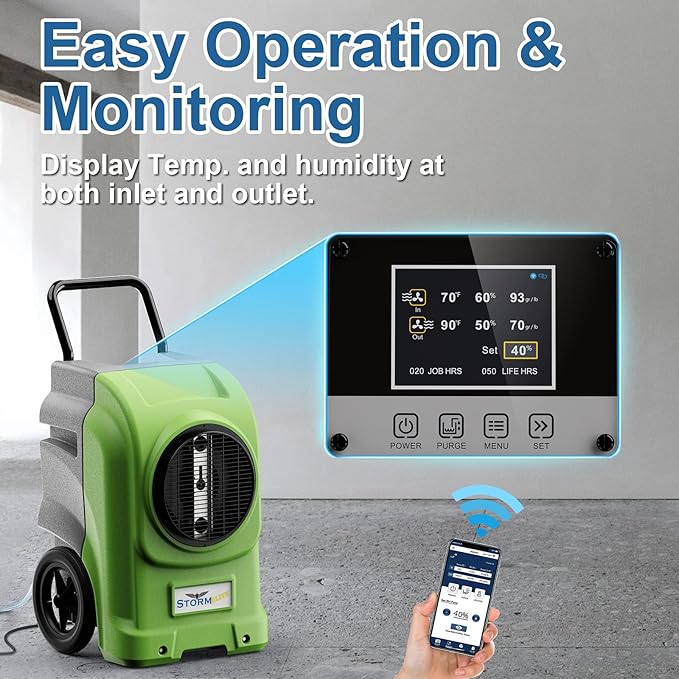 AlorAir 270 Pints Commercial Dehumidifiers Smart Wi-Fi with Pump, Up to 3,000 Sq.Ft Coverage for Large Room or Basements, Industrial Dehumidifier with Drain Hose, 5 Years Limited Warranty, Green