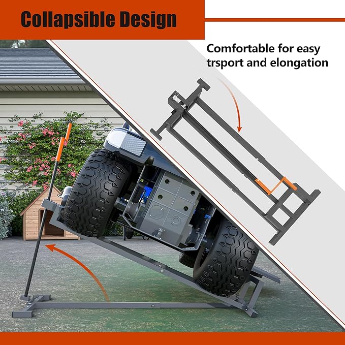 Lawn Mower Lift Jack Heavy Duty Lawnmower Jack for Ride on Lawn Mowers & Garden Tractors, Space-Saving Foldable Large Riding Lawn Tractor Lift with Manual and Power Tool Handles Fit Multiple Mowers