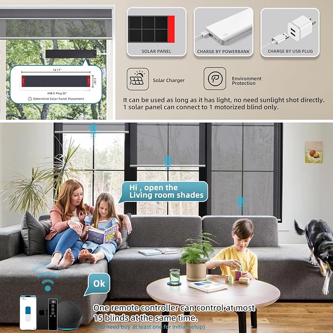 SmartWings Motorized Light Filtering Roller Shades 60% Blackout Custom Size, Rechargeable Battery, Works with Matter/Apple HomeKit, Alexa, Thread/Zigbee, Remote Optional, 60% Twilight Heather Grey
