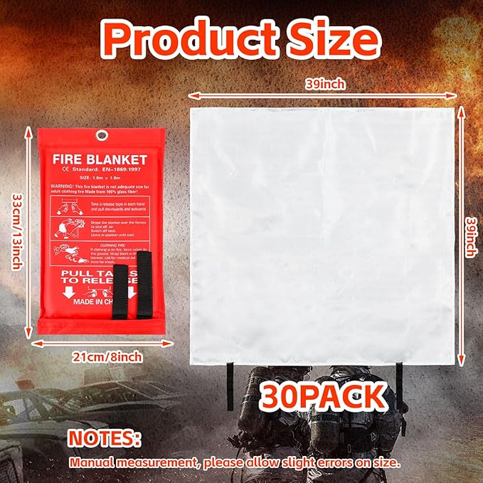 Macarrie 30 Pack 39” x 39” Fire Blanket Emergency for Home and Kitchen Safety Suppression Blanket Fiberglass Fireproof Survival for Fireplace Car Office Camping (Red)