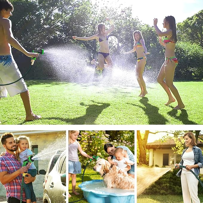 100 ft Garden Expandable Hoses - New Upgrated 2025 Flexible Water Hose - Kink-less Car Wash Pipes with Solid Brass Connector, Leakproof Lightweight Expanding Hoses for Yard,Outdoor