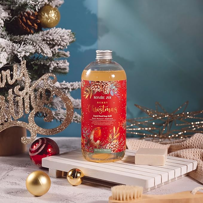 ROMIIE ZOI Christmas Liquid Hand Soap Refill- Berry Christmas- Infused with Holiday Floral Aroma, Gentle & Moisturizing Formula for Home & Kitchen, 750 ML/ 26 FL OZ