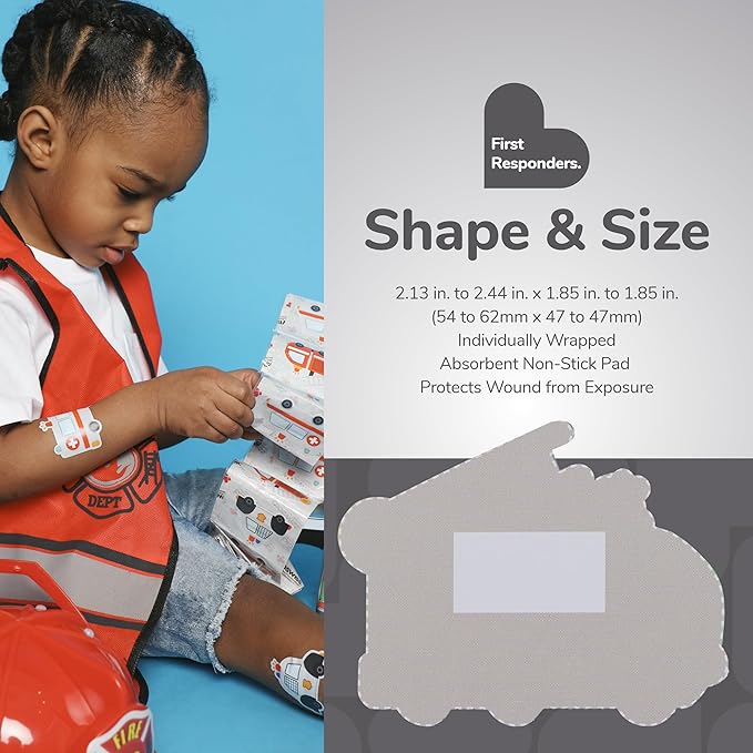 BioSwiss Kids Bandages, First Responders Shaped Self Adhesive Bandage Set, Latex Free, Sterile Wound Care, 24 Count