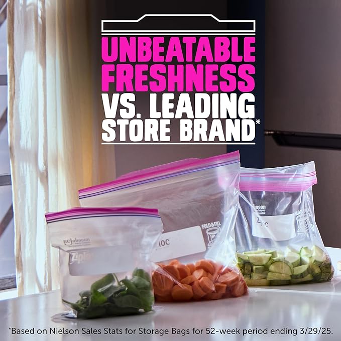 Ziploc Quart Food Storage Bags, Stay Open Design with Stand-Up Bottom, Easy to Fill, 136 Count