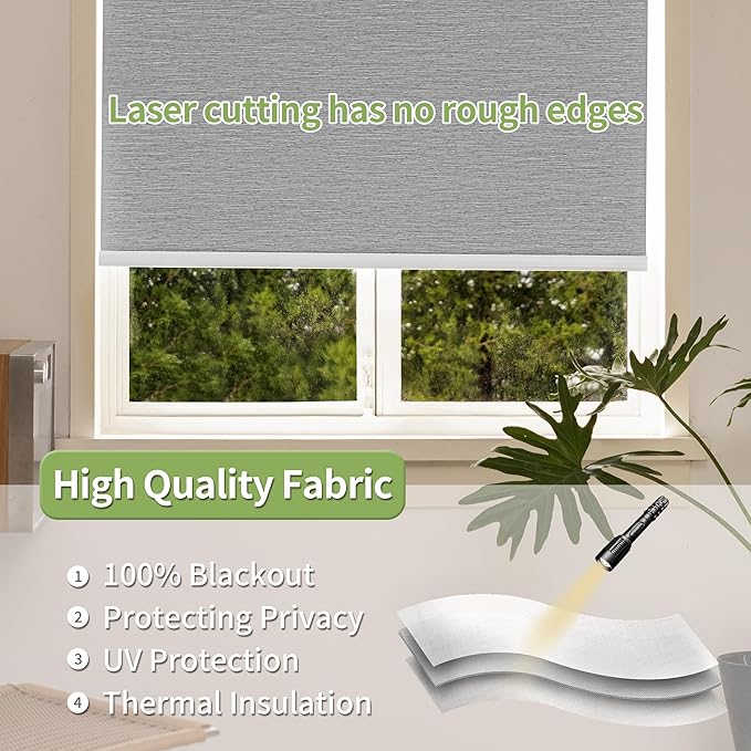 100% Blackout Shades for Indoor Windows, Cordless Roller Window Shades Pull Down, Thermal Insulation & UV Protection Shades for Home,Office,Bedroom, Grey 22"x72"