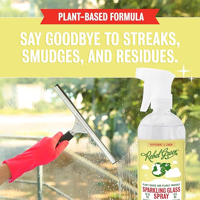 Rebel Green Sparkling Glass Cleaner (Peppermint & Lemon, 80 Fl Oz (Pack of 2))