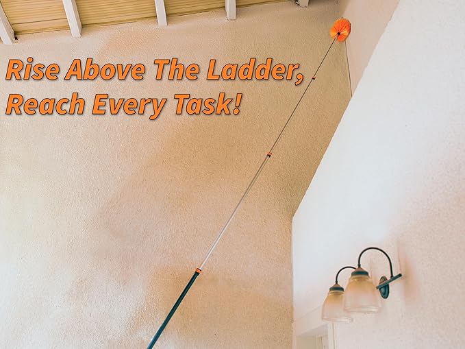 5-25 ft Cobweb Duster with Extension Pole // 30+ Foot High Reach Spider Web Cleaner Cobweb Brush for Outdoor & Indoor Web Cleaning // Lightweight & Sturdy Telescopic Pole // The Ultimate Dusting Kit