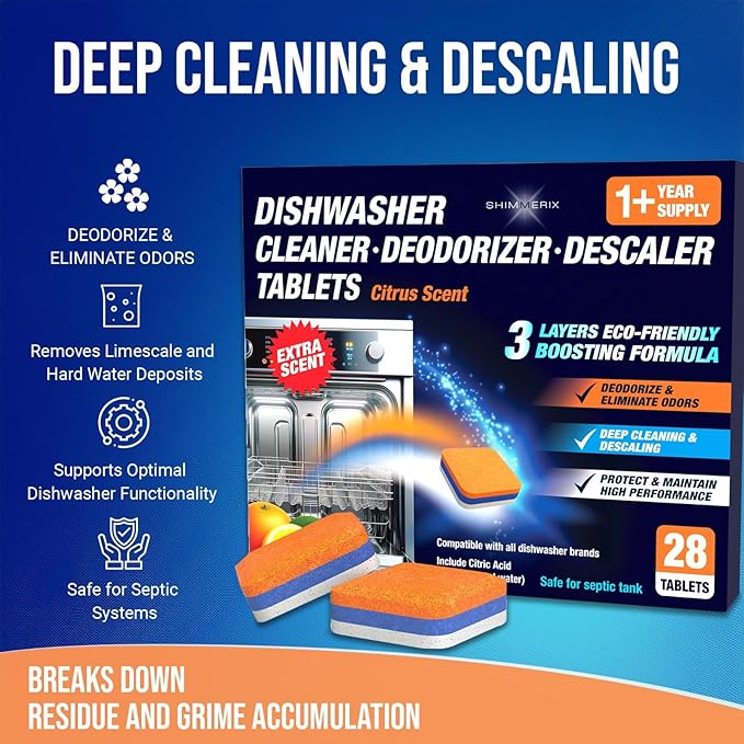 Washing Machine Cleaner Tablets Top Load 14 Pack & Dishwasher Cleaner Deodorizer Descaler Tablets 56 Pack Bundle - 2 Plus Year Supply - Septic Safe Eco Friendly Formula