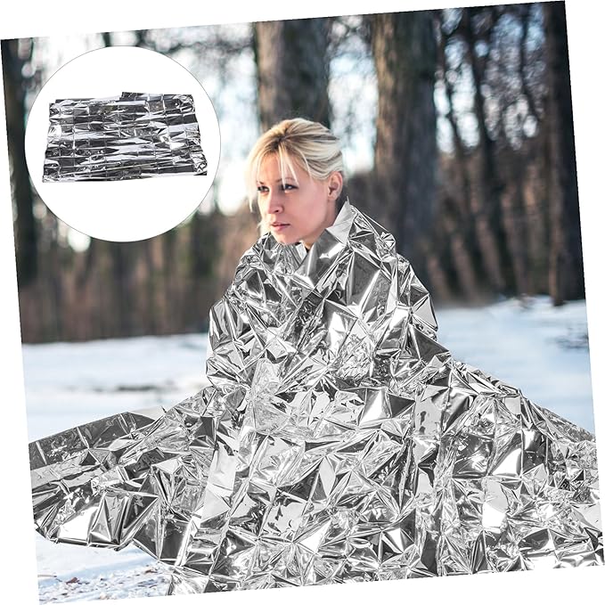 Mikinona 10Pcs Emergency Blanket Windproof Thermal Insulation Outdoor Warming Blanket for Camping Hiking and First Aid
