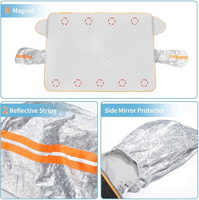 Car Windshield Snow Ice Cover with Side Mirror and HookMagnetic Windshield Cover for Ice and SnowCar Windshield Sun Shade Foldable Fit for Large SUV/Pickup/Truck/MPV (89"x43")