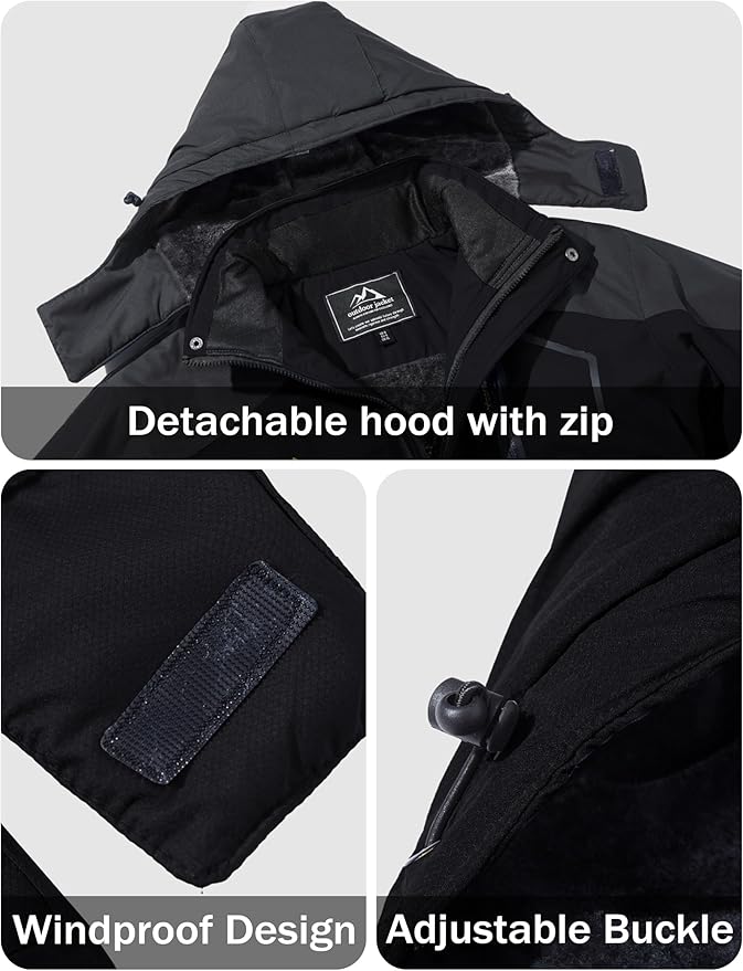 MAGCOMSEN Men's Winter Coats Water Resistant Ski Snow Jacket Warm Fleece Jacket Parka Raincoats With Hood Multi-Pockets