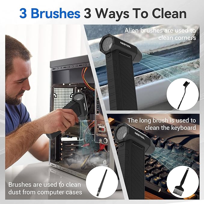 Compressed Air Duster-135000RPM, Mini Air Blower with Brushless Motor 3-Gear Adjustable, Air Duster Rechargeable for Keyboard, Computer, Car, House and Outdoor