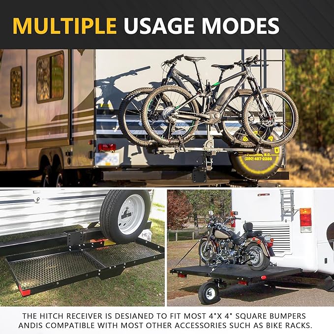 RV Bumper Hitch Receiver, 2" Tow Hitch Trailer Fits 2 inch to 4 inch Rear Beams, 3500 LBS Capacity Upgrade Towing Adapter Openning for Camper Cargo Carrier Bike Racks RV Tire Carrier Ball Mounts