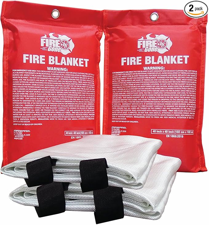 Fire Gone Premium Emergency Fire Blanket 2 Pack - 39.3" x 39.3" For Fire Extinguishing in Home & Kitchen - Fire Safety & Emergency Supplies - Kitchen & Home Fire Extinguisher- Home Essentials Safety