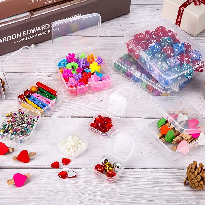 SATINIOR 24 Packs Small Clear Plastic Beads Storage Containers Box with Hinged Lid for Storage of Small Items, Crafts, Jewelry, Hardware(2.9 x 2.9 x 1 Inches)