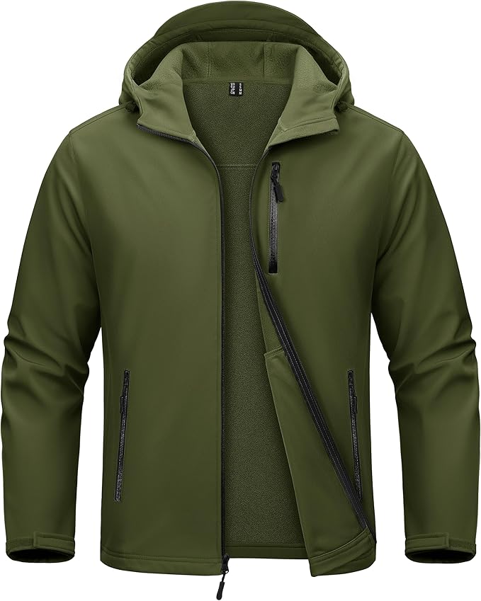 MAGCOMSEN Men's Waterproof Fleece Lined Rain Jacket Lightweight Softshell Raincoat with Hood Winter Hiking Windbreaker