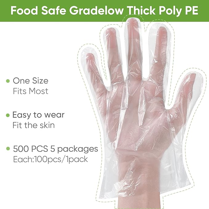 Disposable Food Prep Gloves - 500 PCS Disposable Plastic Gloves forFood Safe , Food Handling, Cooking，One Size Fits Most