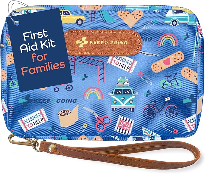 KeepGoing Travel First Aid Kit for Kids – 130 Pc. for Car, Home, Purse, Diaper Bag & Backpack with Latex-Free Bandages - Mini First Aid Kit Travel Size TSA-Approved