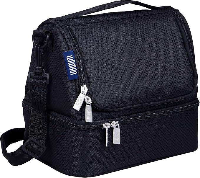 Wildkin Two Compartment Insulated Lunch Bag for Kids – School & Travel Ready - Rip-Stop Black