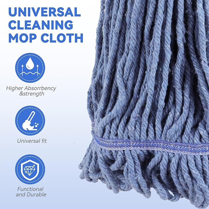 Commercial Heavy Duty Mop Heads Replacement for Rubbermaid: 6 Packs Industrial Wet Mop Head for Floor Cleaning - Commercial Products Looped End String Head Refills