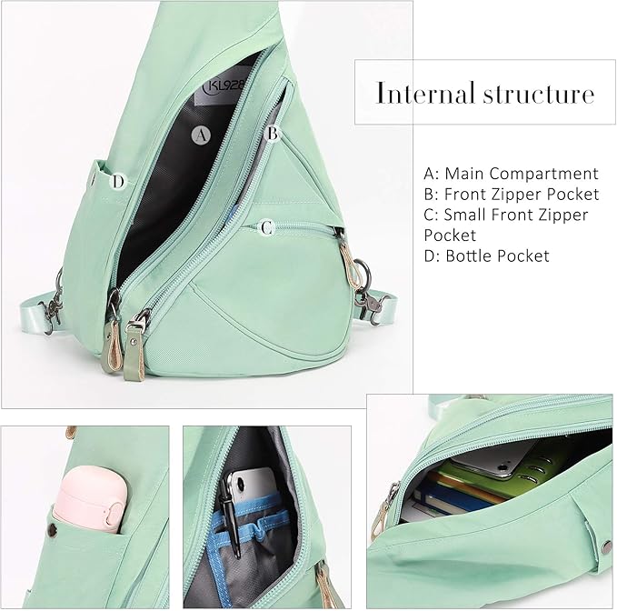KL928 Nylon Sling Bag - Small Crossbody Backpack Shoulder Casual Daypack Multipurpose Rucksack for Men Women