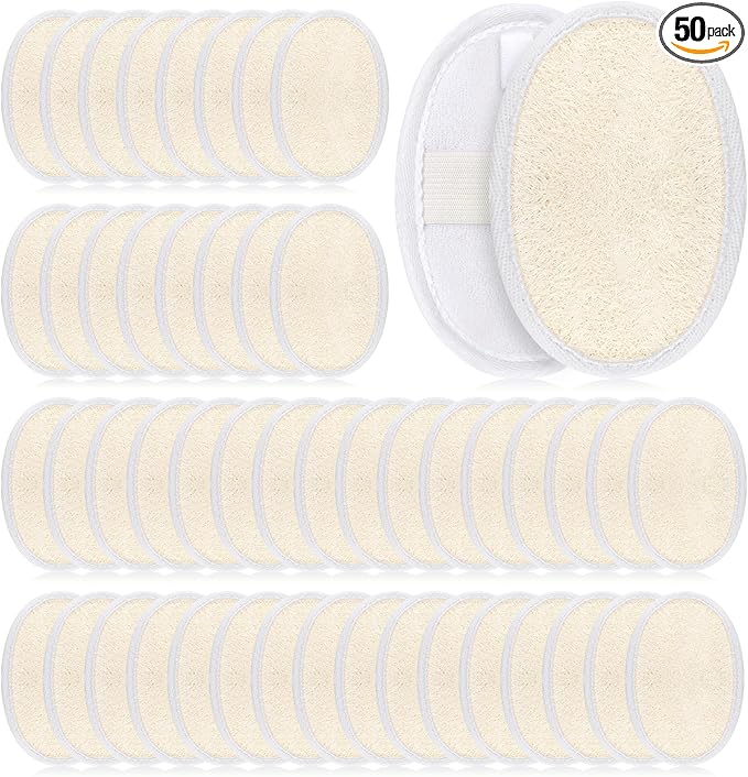 50 Pcs Exfoliating Loofah Pads Bulk, Exfoliating Body Scrubber Natural Luffa Loofah Sponge Pad for Men Women Spa Bath Shower